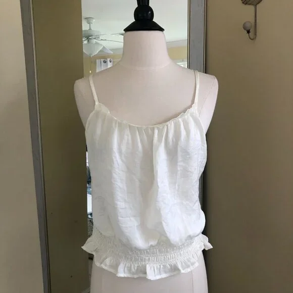 Glam White Ruffle Ruched Camisole Top Size Medium - Picture 1 of 7